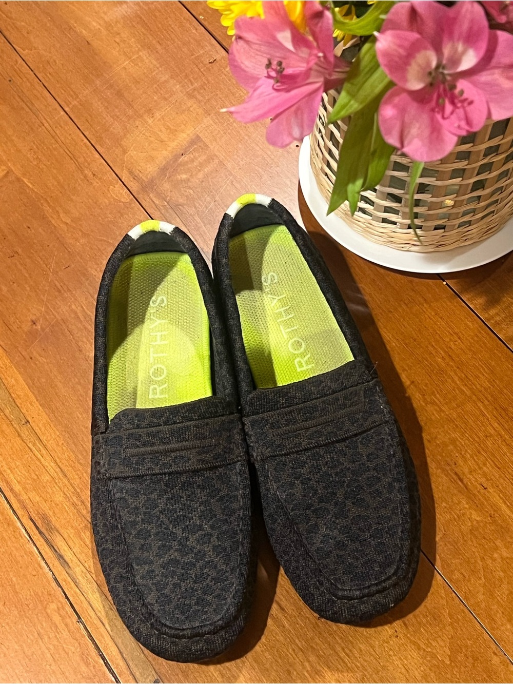 Rothy's Black Leopard Knit Driver Slip-On Loafers